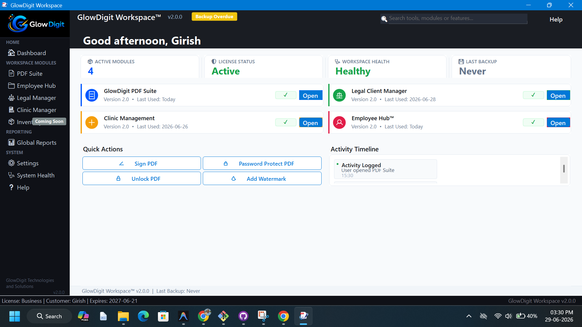 Workspace Dashboard