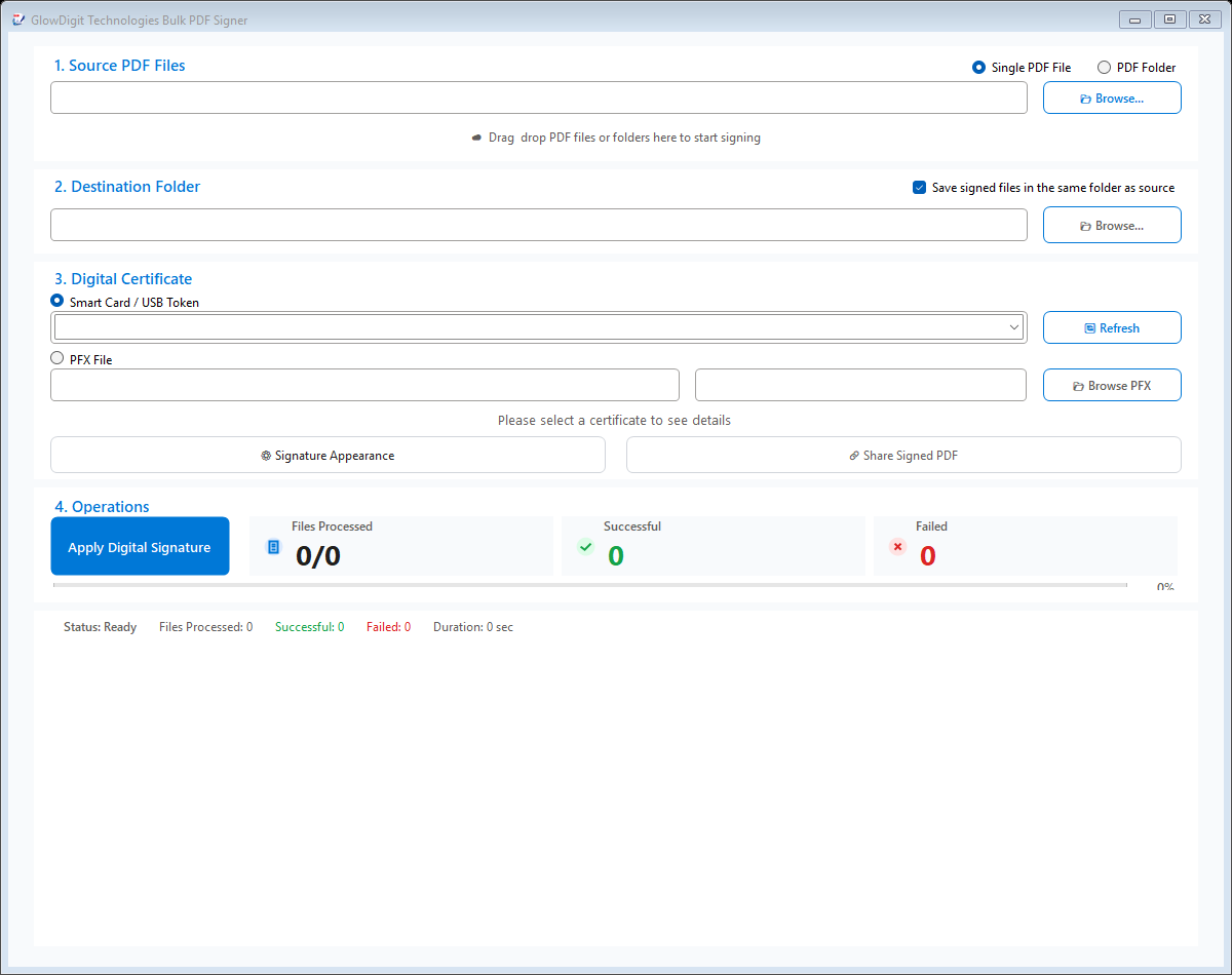 GlowDigit PDF Signer Main Dashboard