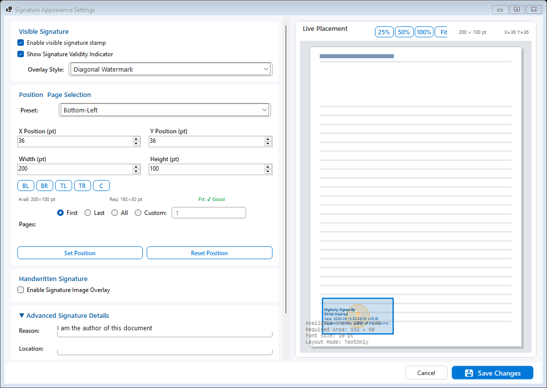 GlowDigit PDF Signer Appearance Settings